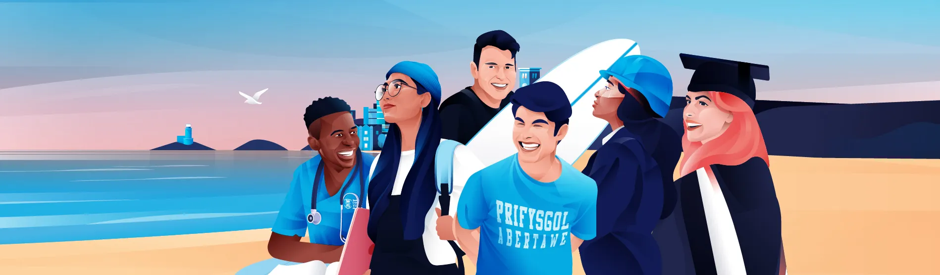 Illustration of Swansae university students